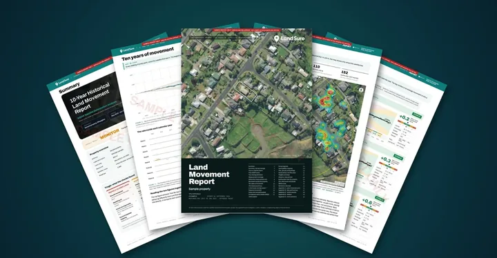 Pages from a sample LandSure Land Movement Report fanned out